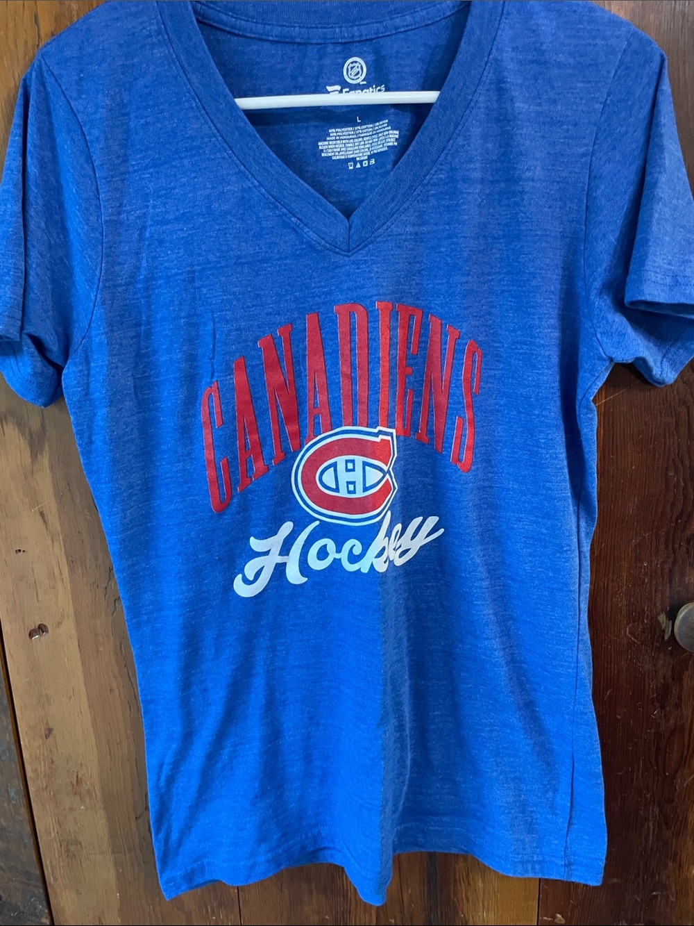 Fanatics Royal Blue Canadiens Hockey V-Neck Tee with Red and White Logo
